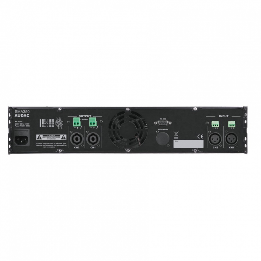 Endsteg 2x350W, inbyggd DSP